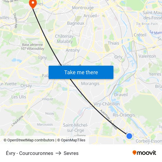 Évry - Courcouronnes to Sevres map