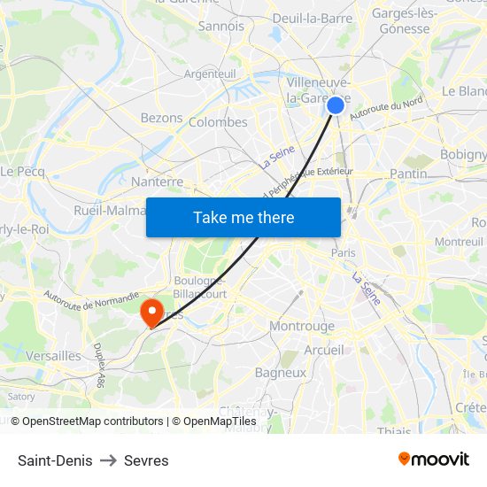 Saint-Denis to Sevres map