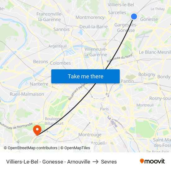 Villiers-Le-Bel - Gonesse - Arnouville to Sevres map