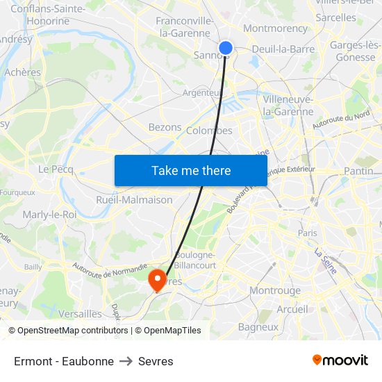 Ermont - Eaubonne to Sevres map