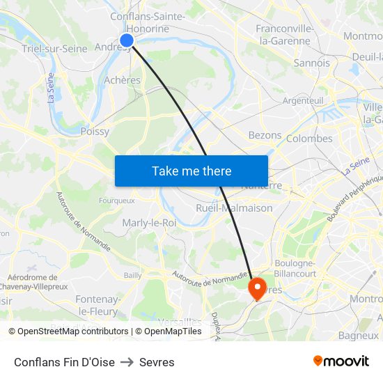 Conflans Fin D'Oise to Sevres map