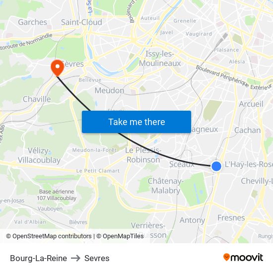 Bourg-La-Reine to Sevres map