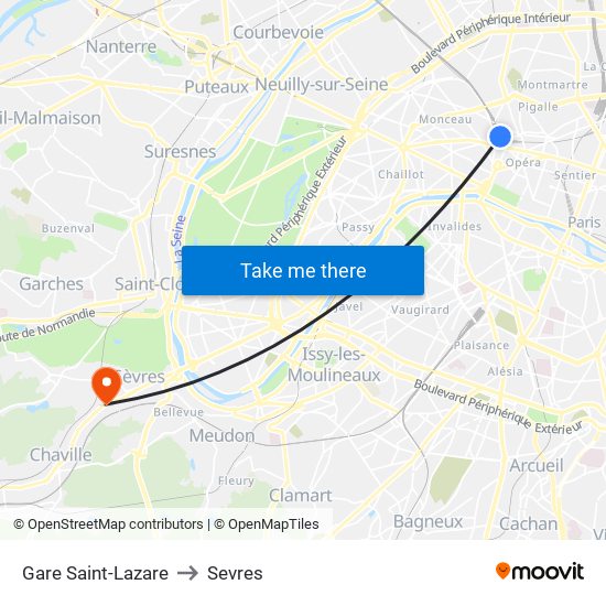 Gare Saint-Lazare to Sevres map