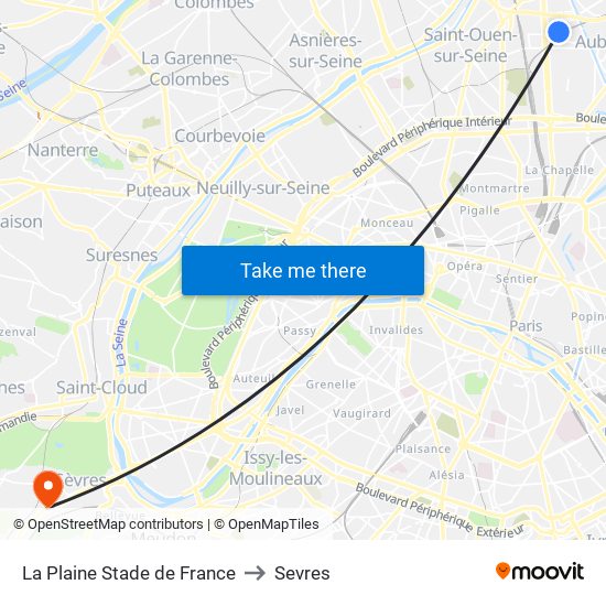 La Plaine Stade de France to Sevres map