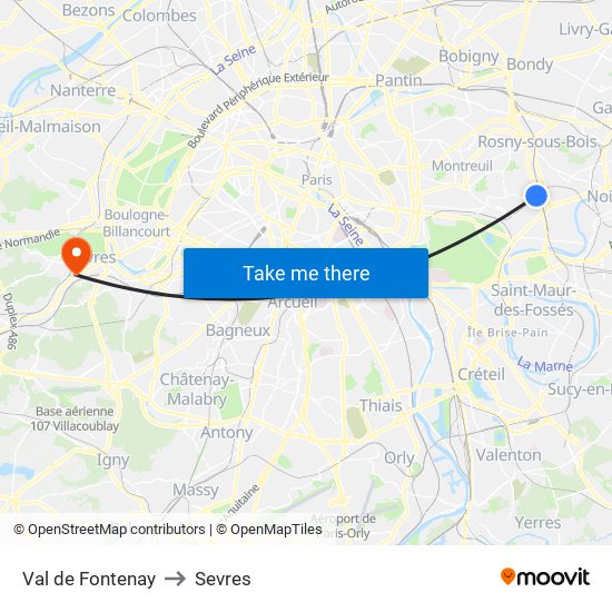 Val de Fontenay to Sevres map