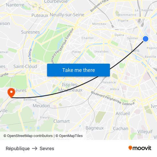 République to Sevres map