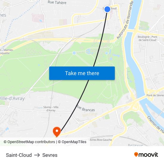 Saint-Cloud to Sevres map