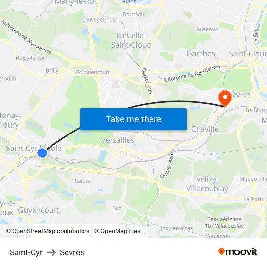 Saint-Cyr to Sevres map