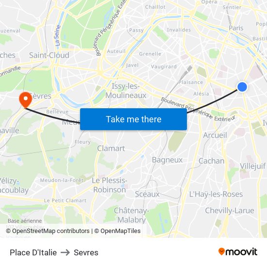 Place D'Italie to Sevres map