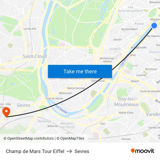 Champ de Mars Tour Eiffel to Sevres map