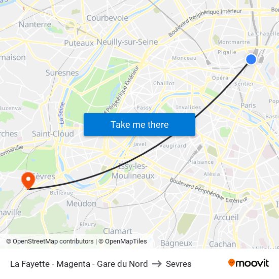 La Fayette - Magenta - Gare du Nord to Sevres map