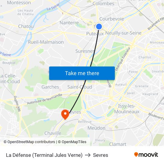 La Défense (Terminal Jules Verne) to Sevres map