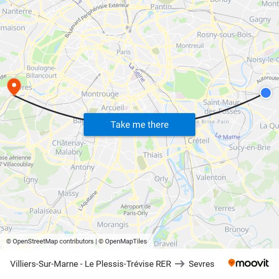 Villiers-Sur-Marne - Le Plessis-Trévise RER to Sevres map