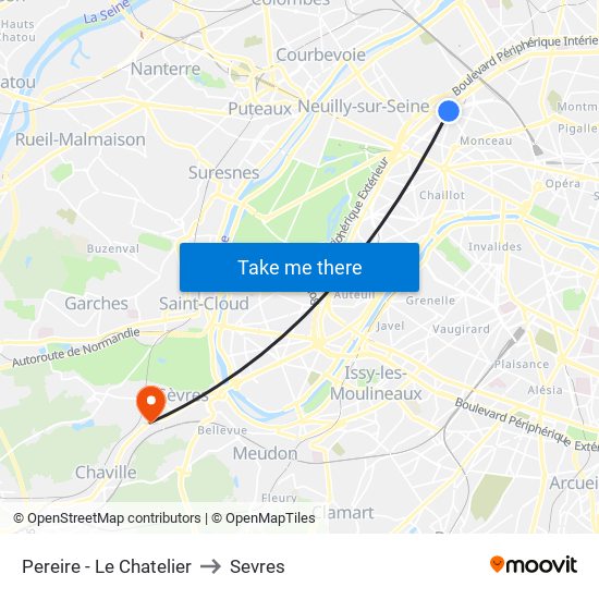 Pereire - Le Chatelier to Sevres map