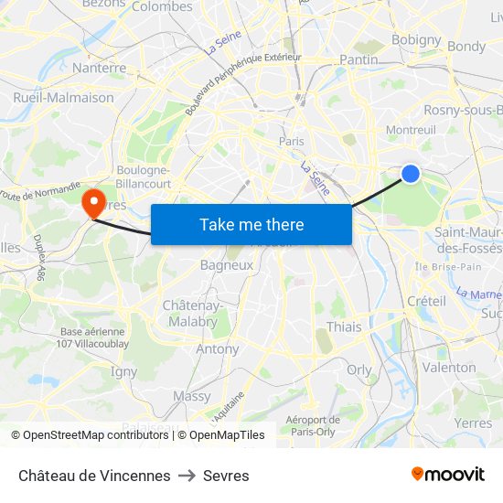 Château de Vincennes to Sevres map