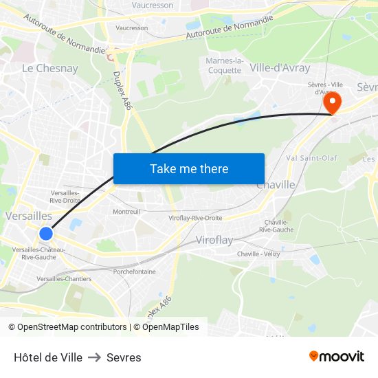 Hôtel de Ville to Sevres map