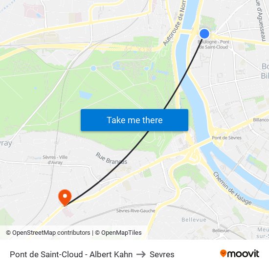 Pont de Saint-Cloud - Albert Kahn to Sevres map