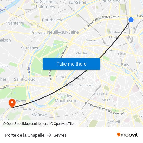 Porte de la Chapelle to Sevres map