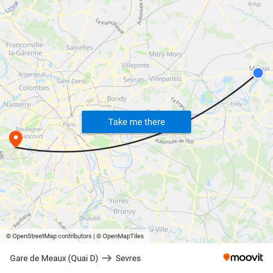 Gare de Meaux (Quai D) to Sevres map