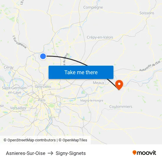Asnieres-Sur-Oise to Signy-Signets map
