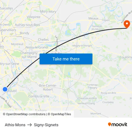 Athis-Mons to Signy-Signets map