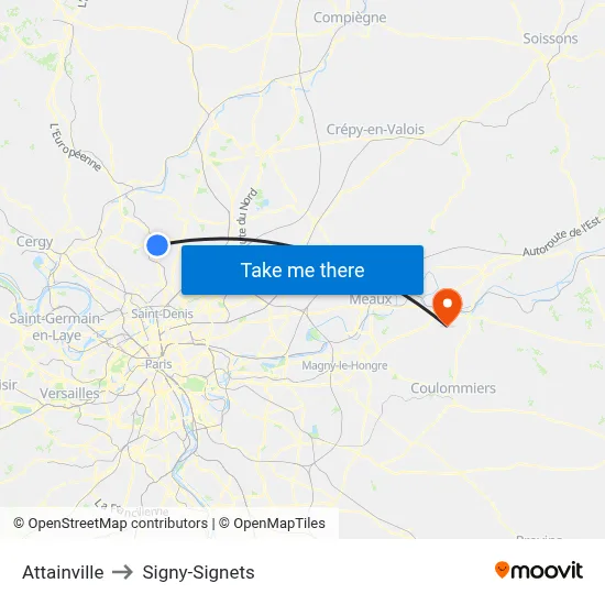 Attainville to Signy-Signets map