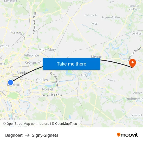 Bagnolet to Signy-Signets map