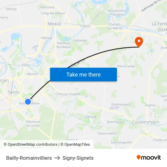 Bailly-Romainvilliers to Signy-Signets map
