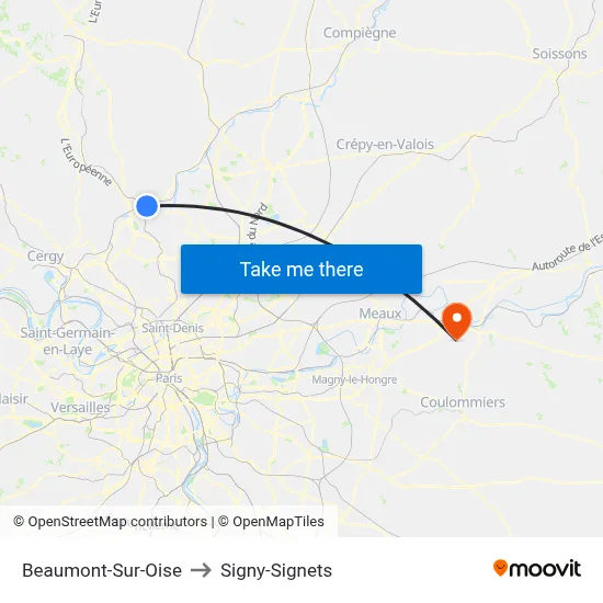 Beaumont-Sur-Oise to Signy-Signets map