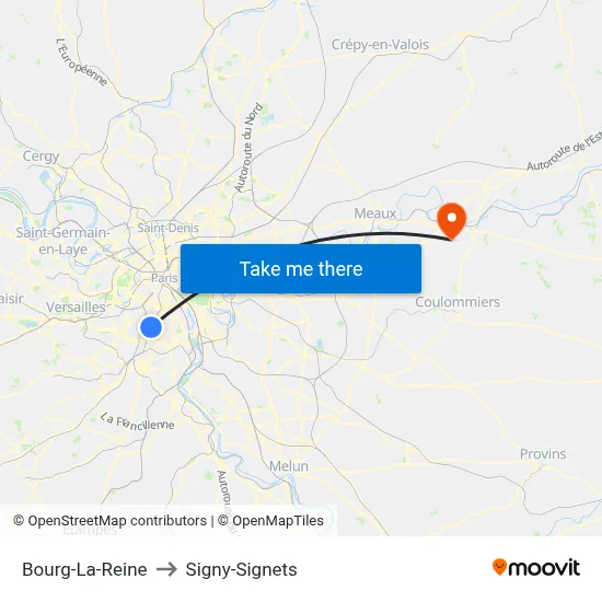 Bourg-La-Reine to Signy-Signets map