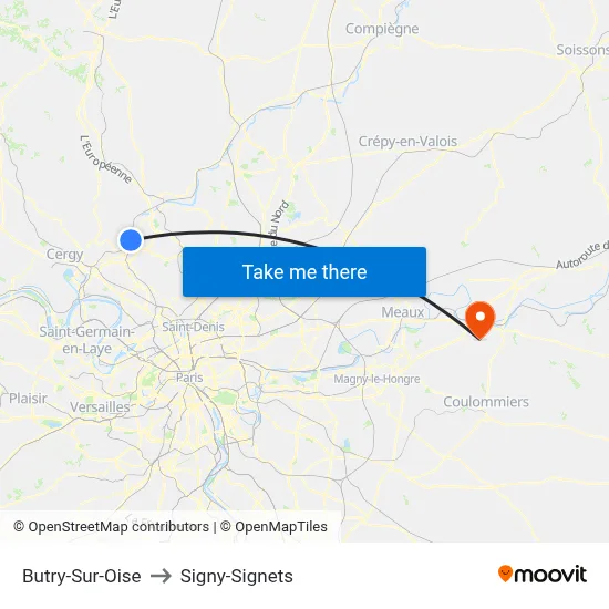 Butry-Sur-Oise to Signy-Signets map