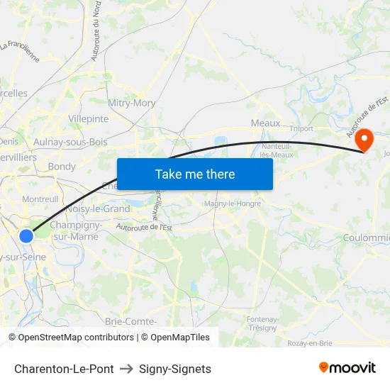 Charenton-Le-Pont to Signy-Signets map