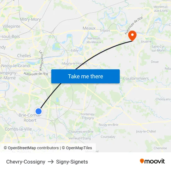 Chevry-Cossigny to Signy-Signets map