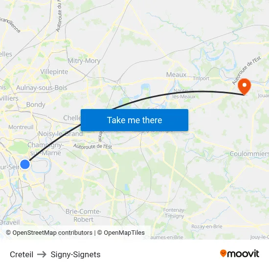 Creteil to Signy-Signets map