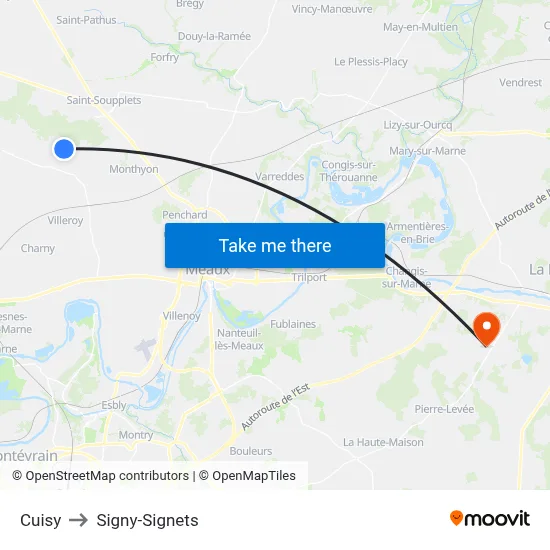 Cuisy to Signy-Signets map