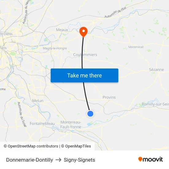 Donnemarie-Dontilly to Signy-Signets map