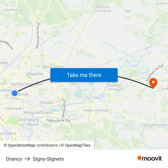 Drancy to Signy-Signets map