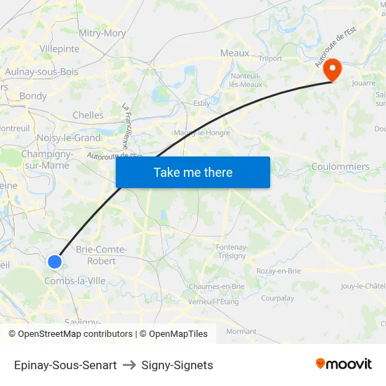 Epinay-Sous-Senart to Signy-Signets map