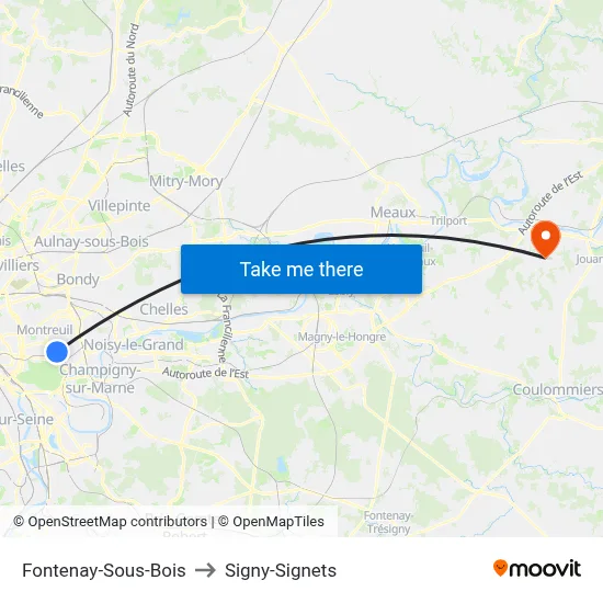 Fontenay-Sous-Bois to Signy-Signets map
