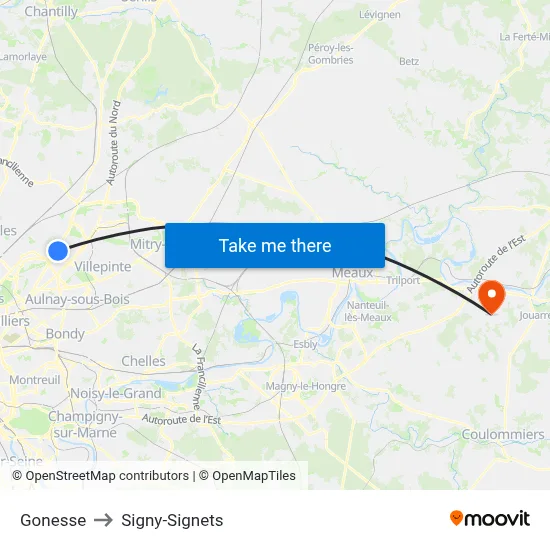Gonesse to Signy-Signets map