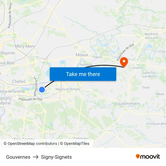 Gouvernes to Signy-Signets map