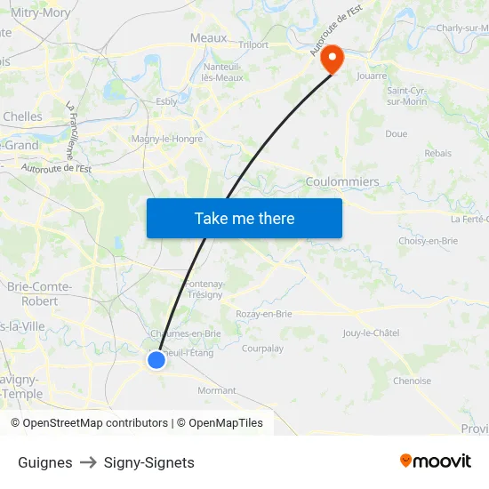 Guignes to Signy-Signets map