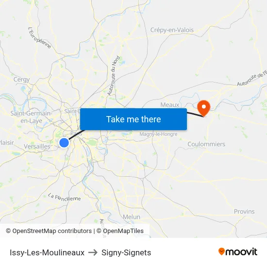 Issy-Les-Moulineaux to Signy-Signets map