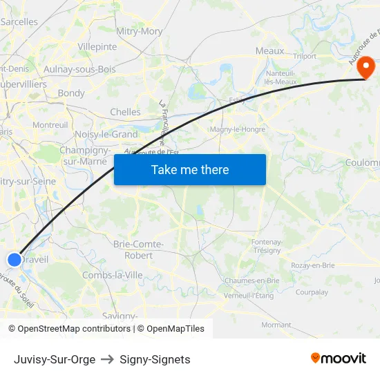 Juvisy-Sur-Orge to Signy-Signets map