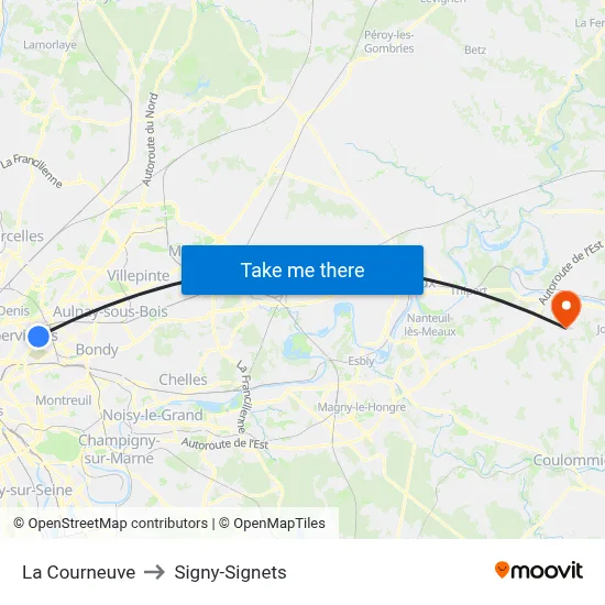 La Courneuve to Signy-Signets map