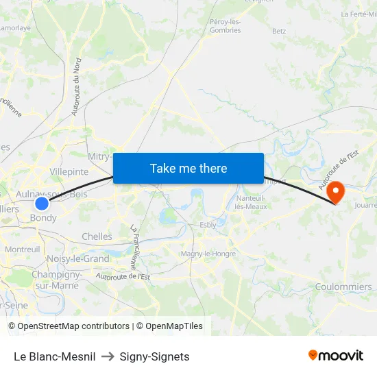 Le Blanc-Mesnil to Signy-Signets map