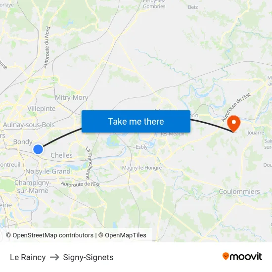 Le Raincy to Signy-Signets map