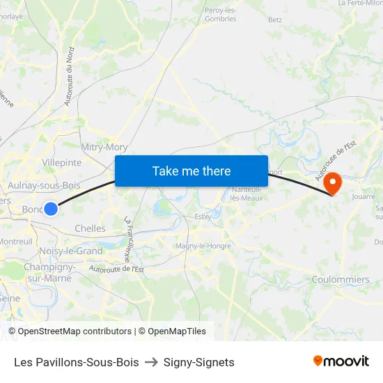 Les Pavillons-Sous-Bois to Signy-Signets map