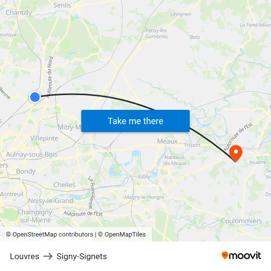 Louvres to Signy-Signets map