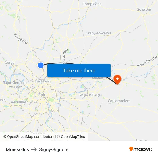 Moisselles to Signy-Signets map